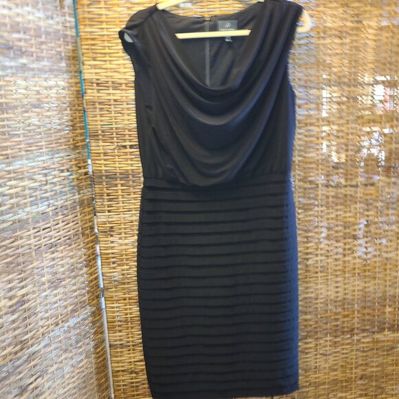 Adrianna Papell Shutter Pleat Little Dress Black USA 10 Bodycon Cocktail Party - Picture 1 of 5
